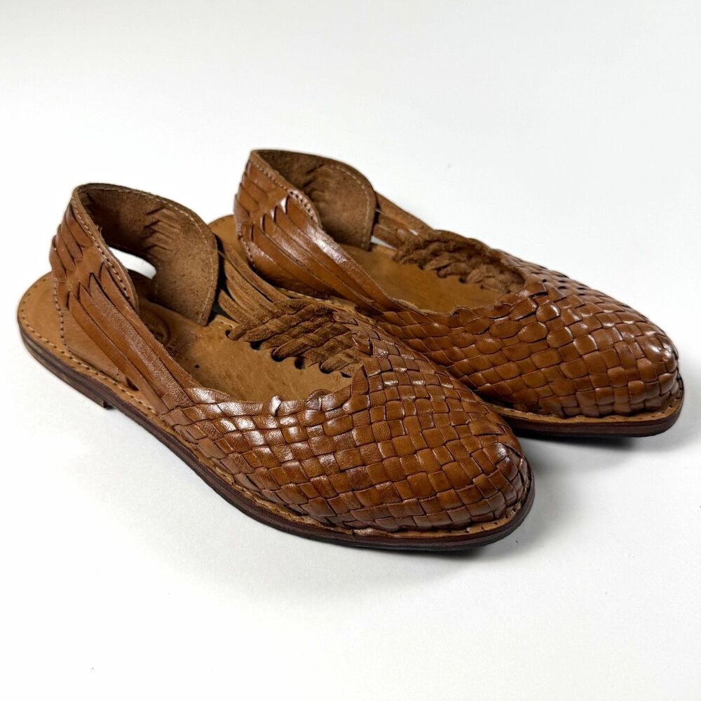 Artesanias Mongas Women’s Brown Woven Leather Slip-On Sandals Casual Size 5.5
